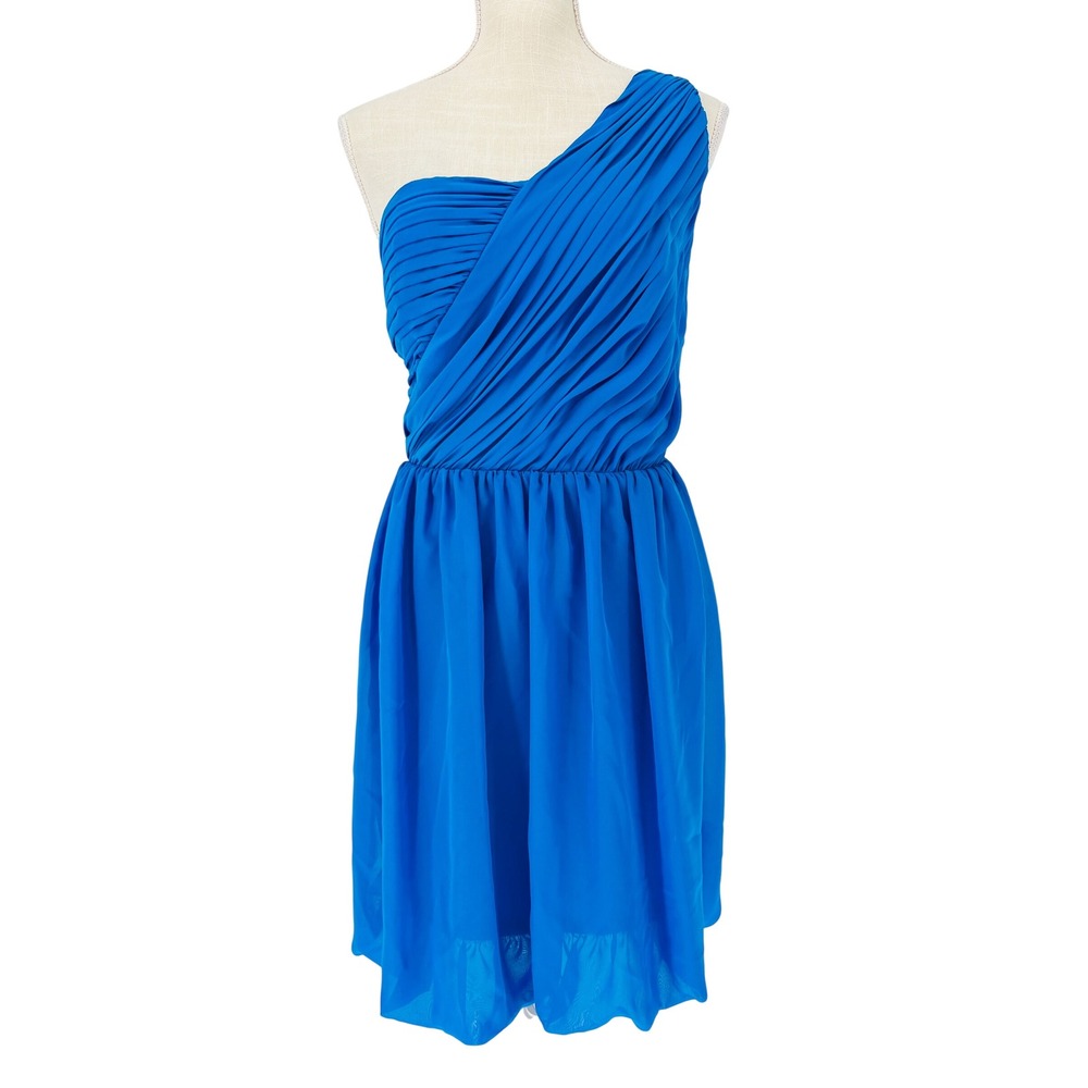 Gianni Bini Dress Womens 12 Blue One Shoulder Pleated Blossom Cocktail Formal